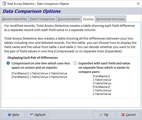Display field differences on one line or a separate line for each field