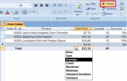 Totals on datasheets in Microsoft Access