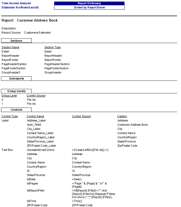 Microsoft Access Report Definition