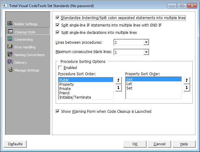 Code Cleanup Standards in Total Visual CodeTools for VB6 and VBA/Office