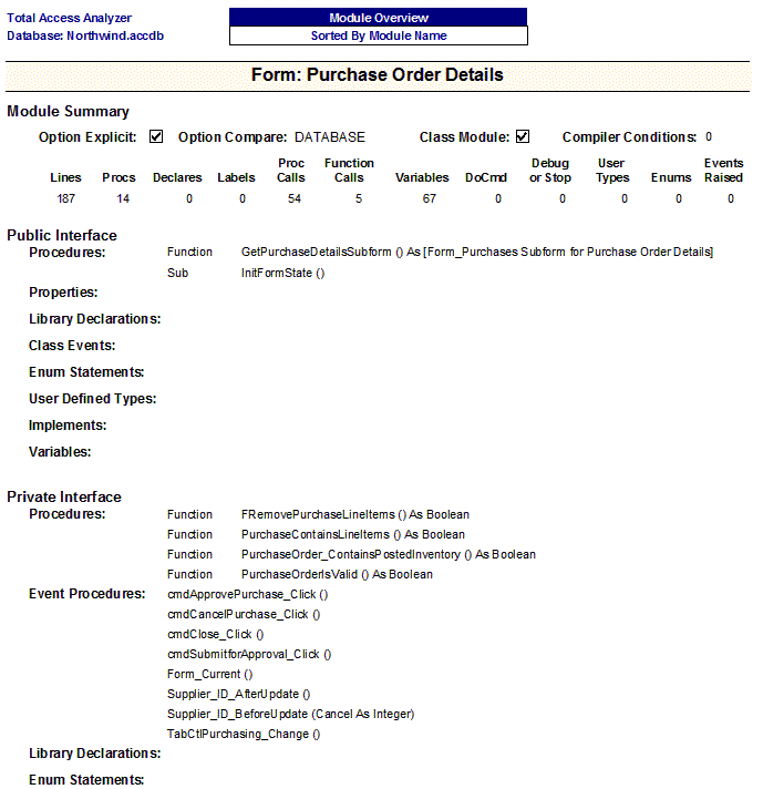 Microsoft Access Module Overview report