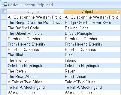 Microsoft Access Query User Defined Function Results