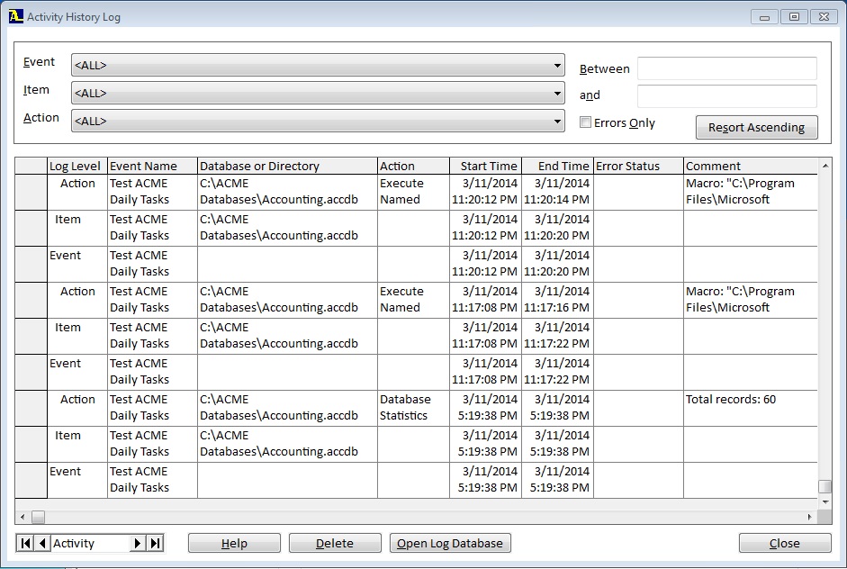 Activity History Log